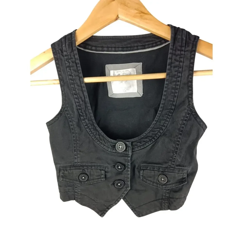 Justice Girls Black Sleeveless Button-Front Crop Vest
